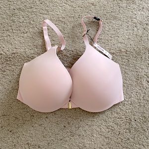 Victoria’s Secret pale shell pink bandeau back front-close bra gold hardware